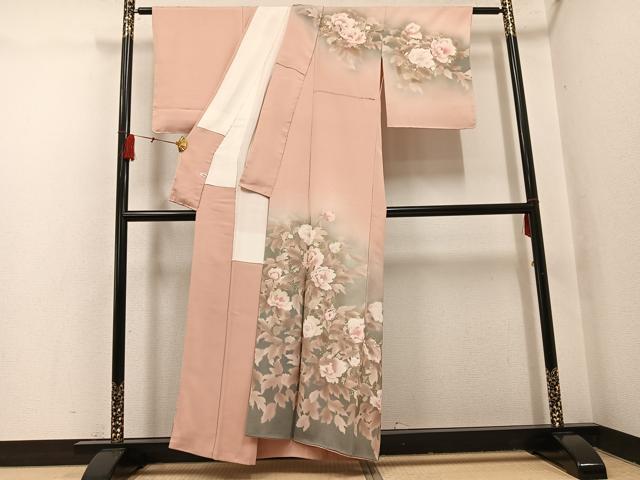平和屋着物●訪問着　草花文　暈し染め　銀彩　正絹　逸品　AABH4087ph