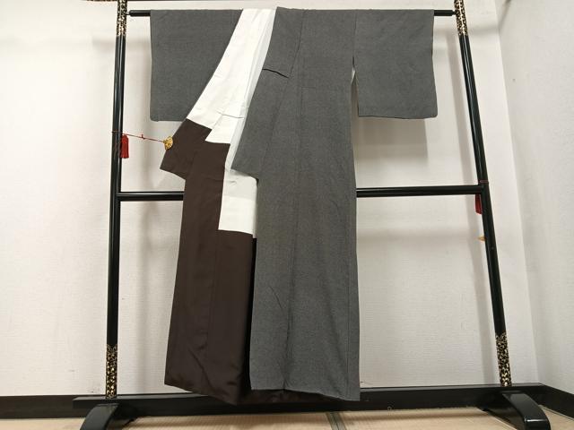 平和屋着物●小紋師　黒岩秀硯　江戸小紋　鮫小紋柄　黒地　正絹　逸品　AABH4077ph 平和屋着物○小紋師 黒岩秀硯 江戸小紋 鮫小紋柄 黒地 正絹 逸品