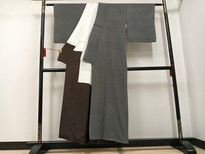 平和屋着物●小紋師　黒岩秀硯　江戸小紋　鮫小紋柄　黒地　正絹　逸品　AABH4077ph
