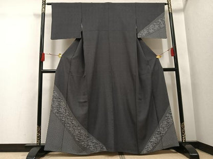 平和屋着物●江戸小紋　訪問着　流水篭目文　黒地　正絹　逸品　AABH4070ph