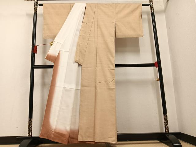 平和屋着物●結城紬　奥順　はたおり娘　色無地　飴色　正絹　逸品　未使用　AABH4082ph