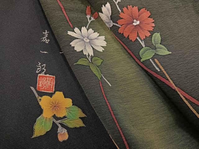 平和屋着物●伝統工芸作家　狩野嘉一郎　小紋　ろうけつ染　暈し染め　正絹　逸品　AABH4079ph 平和屋着物○伝統工芸作家 狩野嘉一郎 小紋 ろうけつ染 暈し染め