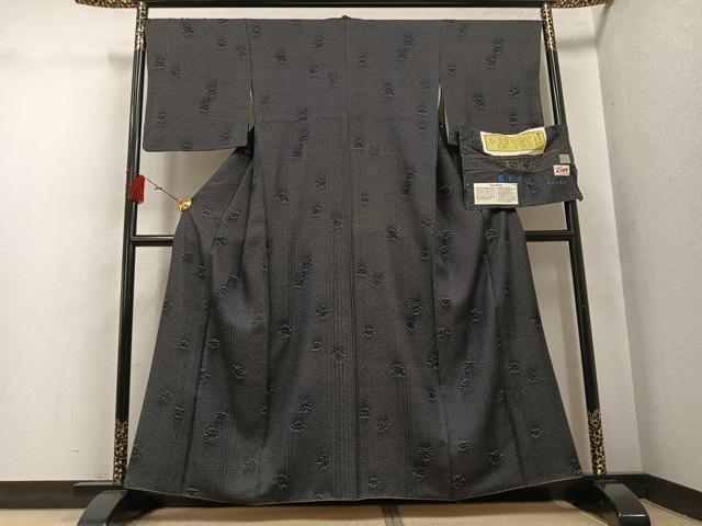 平和屋着物●外山良治　本藍天然染　小紋　舞花文　反端付き　正絹　逸品　AABH4073ph