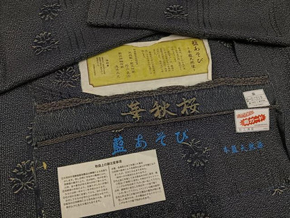 平和屋着物●外山良治　本藍天然染　小紋　舞花文　反端付き　正絹　逸品　AABH4073ph