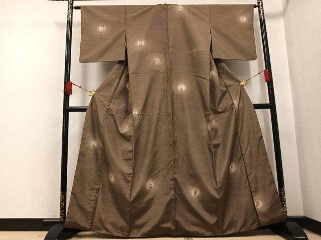 平和屋着物●上質な小紋　紬地　手描き　レトロ柄　暈し染め　正絹　逸品　AABH4076ph