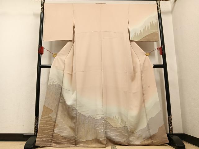 平和屋着物●伝統工芸士　範人　訪問着　寿光織　遠山地紋　暈し染め　正絹　逸品　AABH4090ph 平和屋着物○伝統工芸士 範人 訪問着 寿光織 遠山地紋 暈