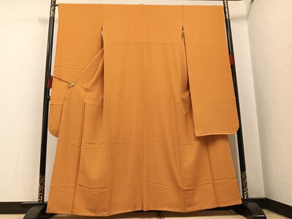 平和屋着物●豪華振袖　色無地　柚子色　正絹　逸品　AABH4067ph