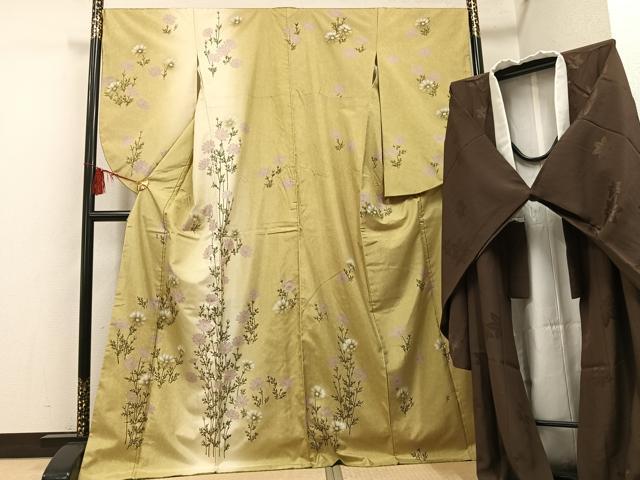 平和屋着物●小振袖　二尺袖・長襦袢(袷)セット　本場大島紬　染大島　枝花文　暈し染め　金彩　正絹　逸品　AABH4066ph