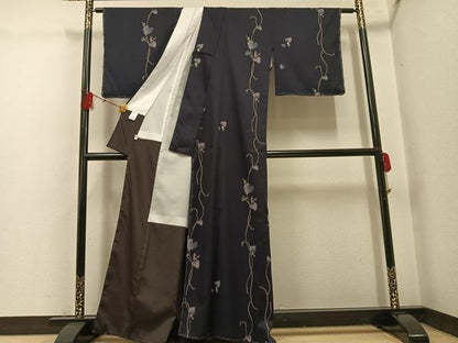 平和屋着物●小紋　蔦の葉文　金彩　やまと誂製　洗える着物　未使用　AABH4085ph