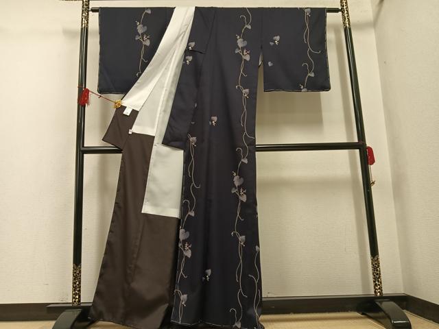 平和屋着物●小紋　蔦の葉文　金彩　やまと誂製　洗える着物　未使用　AABH4085ph