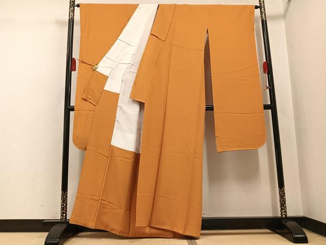 平和屋着物●豪華振袖　色無地　柚子色　正絹　逸品　AABH4067ph