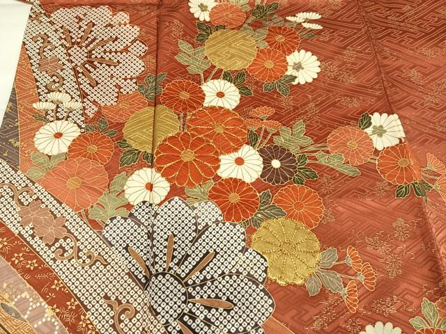 平和屋着物●豪華振袖　駒刺繍　草花文　金彩　正絹　逸品　AABH4086ph