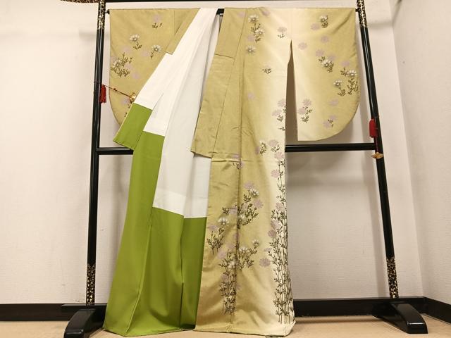 平和屋着物●小振袖　二尺袖・長襦袢(袷)セット　本場大島紬　染大島　枝花文　暈し染め　金彩　正絹　逸品　AABH4066ph