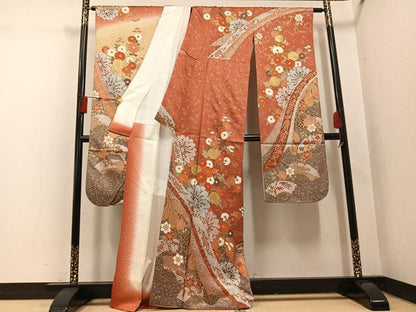 平和屋着物●豪華振袖　駒刺繍　草花文　金彩　正絹　逸品　AABH4086ph