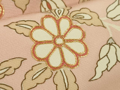 平和屋着物∞極上　道行コート　ロング丈　駒刺繍　更紗花文　宍色地　金彩　逸品　DZAB6567kh6