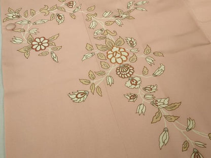 平和屋着物∞極上　道行コート　ロング丈　駒刺繍　更紗花文　宍色地　金彩　逸品　DZAB6567kh6