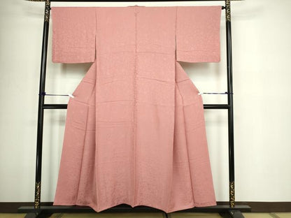 平和屋着物■上質な色無地　花唐草地紋　薄紅色　正絹　逸品　DABD3306sf