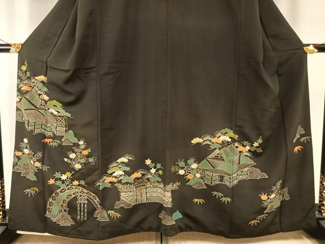 平和屋着物●創業130年　江戸染繍友禅　大彦　黒留袖　刺繍　風景文　金糸　金彩　高島屋扱い　正絹　逸品　AABH0829fy