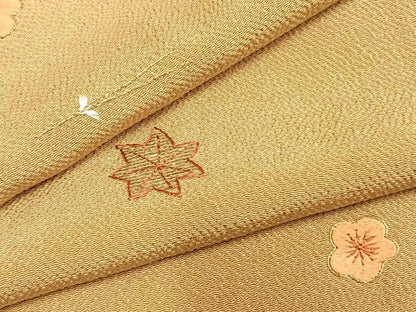 平和屋着物●訪問着　総刺繍　舞花文　金糸　鬼しぼ縮緬　ロング丈　正絹　逸品　AABH0857fy