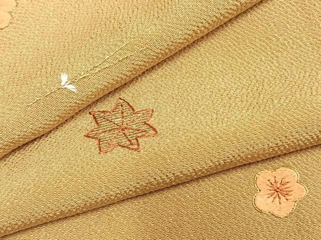 平和屋着物●訪問着　総刺繍　舞花文　金糸　鬼しぼ縮緬　ロング丈　正絹　逸品　AABH0857fy