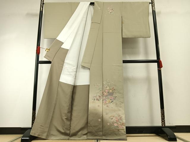 平和屋着物●中国三大刺繍　総刺繍　汕頭刺繍　スワトウ刺繍　訪問着　扇面花文　暈し染め　金彩　正絹　逸品　AABH0839fy