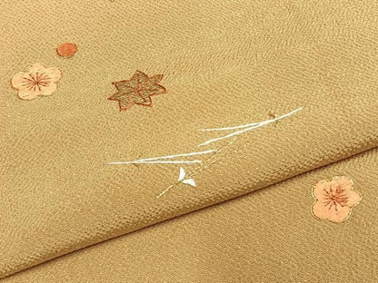 平和屋着物●訪問着　総刺繍　舞花文　金糸　鬼しぼ縮緬　ロング丈　正絹　逸品　AABH0857fy