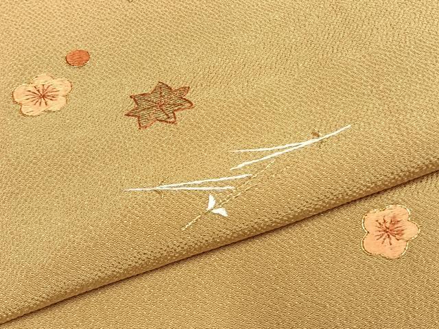 平和屋着物●訪問着　総刺繍　舞花文　金糸　鬼しぼ縮緬　ロング丈　正絹　逸品　AABH0857fy