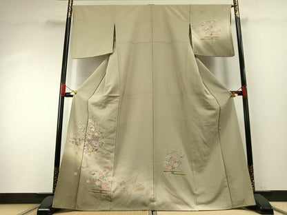 平和屋着物●中国三大刺繍　総刺繍　汕頭刺繍　スワトウ刺繍　訪問着　扇面花文　暈し染め　金彩　正絹　逸品　AABH0839fy