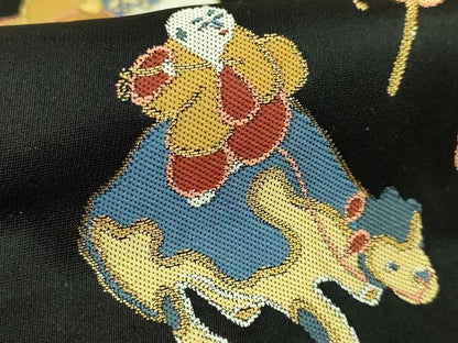 平和屋着物●極上　六通柄袋帯　玩具文様　黒地　金糸　逸品　DZAB5977kh6