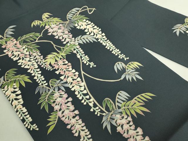 平和屋着物●極上　塩瀬　九寸名古屋帯　藤花房　錆鉄御納戸色地　逸品　未使用　DZAB5991kh6