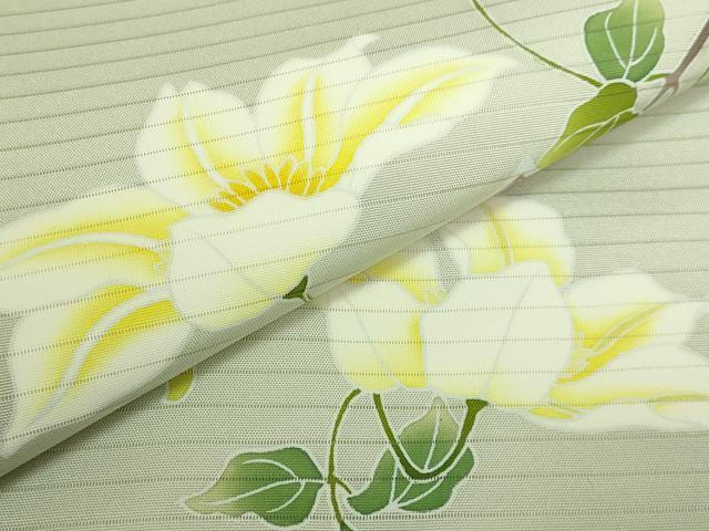 平和屋本店＊極上　夏物　絽塩瀬　九寸名古屋帯　鉄線花　薄い山葵色地　金彩　逸品　DZAB5988kh6