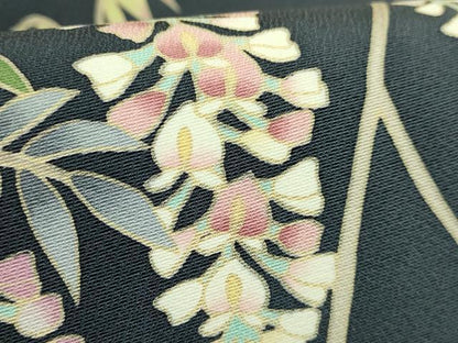 平和屋着物●極上　塩瀬　九寸名古屋帯　藤花房　錆鉄御納戸色地　逸品　未使用　DZAB5991kh6