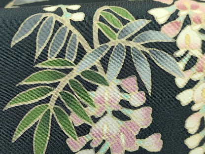 平和屋着物●極上　塩瀬　九寸名古屋帯　藤花房　錆鉄御納戸色地　逸品　未使用　DZAB5991kh6