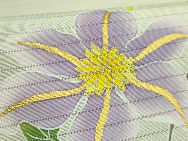 平和屋本店＊極上　夏物　絽塩瀬　九寸名古屋帯　鉄線花　薄い山葵色地　金彩　逸品　DZAB5988kh6