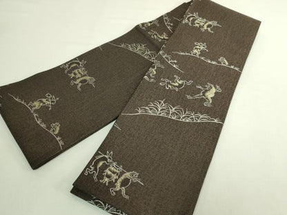 平和屋着物●極上　半幅帯　鳥獣戯画　逸品　DZAB6019kh6