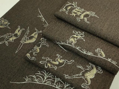 平和屋着物●極上　半幅帯　鳥獣戯画　逸品　DZAB6019kh6