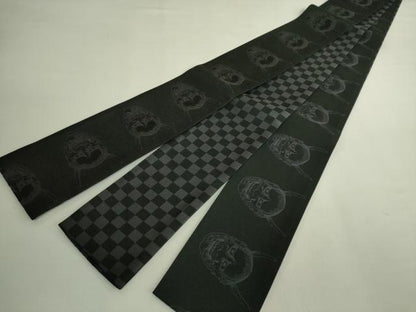 平和屋着物●極上　男性　両面　角帯　般若　面　市松　黒地　逸品　未使用　DZAB6030kh6