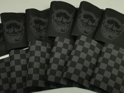 平和屋着物●極上　男性　両面　角帯　般若　面　市松　黒地　逸品　未使用　DZAB6030kh6
