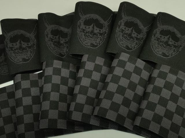 平和屋着物●極上　男性　両面　角帯　般若　面　市松　黒地　逸品　未使用　DZAB6030kh6