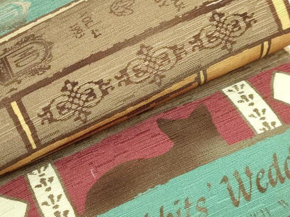 平和屋着物●極上　両面　半幅帯　WAKKA　ワッカ　猫　本棚　逸品　DZAB6025kh6
