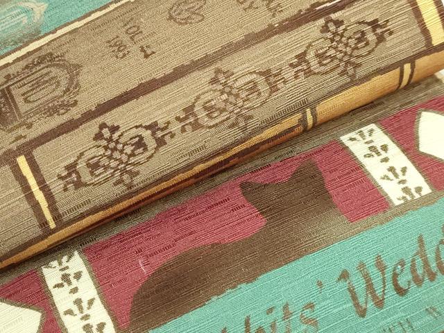 平和屋着物●極上　両面　半幅帯　WAKKA　ワッカ　猫　本棚　逸品　DZAB6025kh6