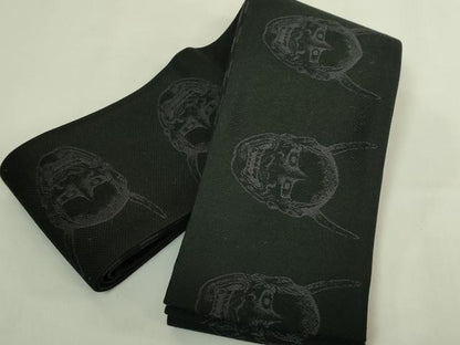 平和屋着物●極上　男性　両面　角帯　般若　面　市松　黒地　逸品　未使用　DZAB6030kh6