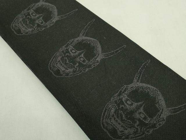 平和屋着物●極上　男性　両面　角帯　般若　面　市松　黒地　逸品　未使用　DZAB6030kh6