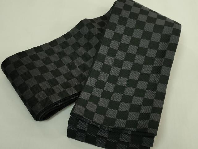 平和屋着物●極上　男性　両面　角帯　般若　面　市松　黒地　逸品　未使用　DZAB6030kh6
