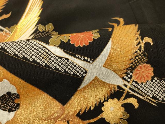平和屋着物■豪華黒留袖 駒刺繍 飛鶴吉祥熨斗文 金銀彩 正絹 逸品 AABH4413fw