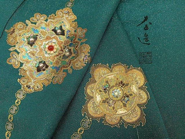 平和屋着物●螺鈿作家　甲斐泰造　訪問着　舞花文　暈し染め　パール　金銀彩　銀通し地　正絹　逸品　未使用　AABH4046ph 平和屋着物○螺鈿作家 甲斐泰造 訪問着 舞花文 暈し染め パール