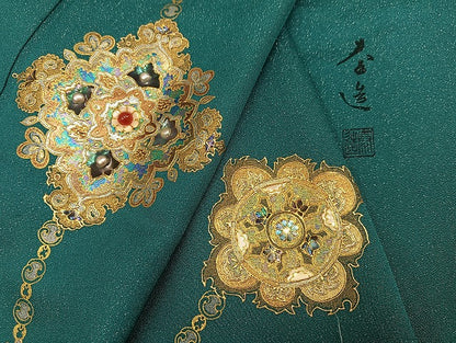 平和屋着物●螺鈿作家　甲斐泰造　訪問着　舞花文　暈し染め　パール　金銀彩　銀通し地　正絹　逸品　未使用　AABH4046ph