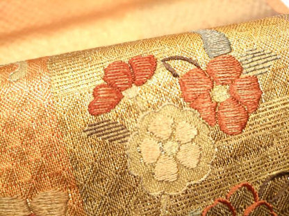 平和屋着物●ひなや工房　くむ・あむ・おる　伊豆蔵明彦　太鼓柄袋帯　総刺繍　花鳥文　金糸　正絹　逸品　CABE8514hy