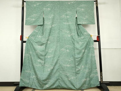 平和屋着物●上質な小紋　紬地　ろうけつ染め　立波文　正絹　逸品　AABH3673cs