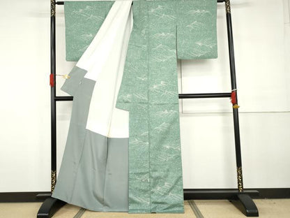 平和屋着物●上質な小紋　紬地　ろうけつ染め　立波文　正絹　逸品　AABH3673cs
